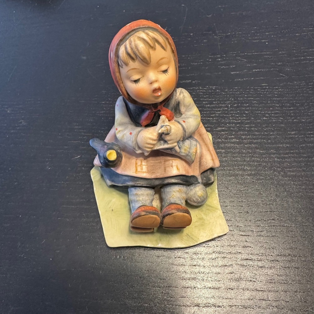 Vintage Hummel Style Sleeping Girl Figurine Bird Ceramic Statue Germany